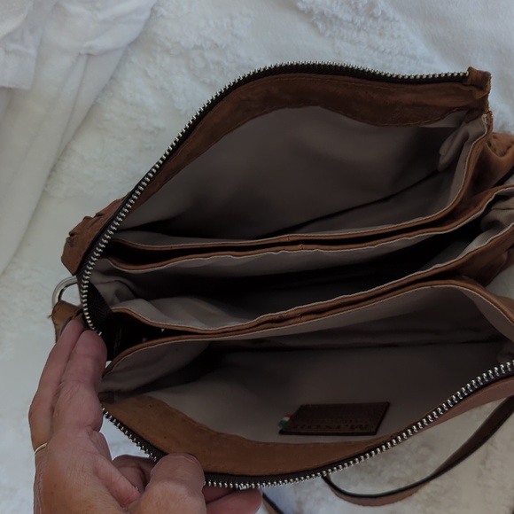 Macon Collection Cognac Leather Woven Crossbody - Picture 3 of 12